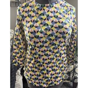 Avon Womens Shirt Multicolor Geometric Print 3/4 Sleeve Size Medium